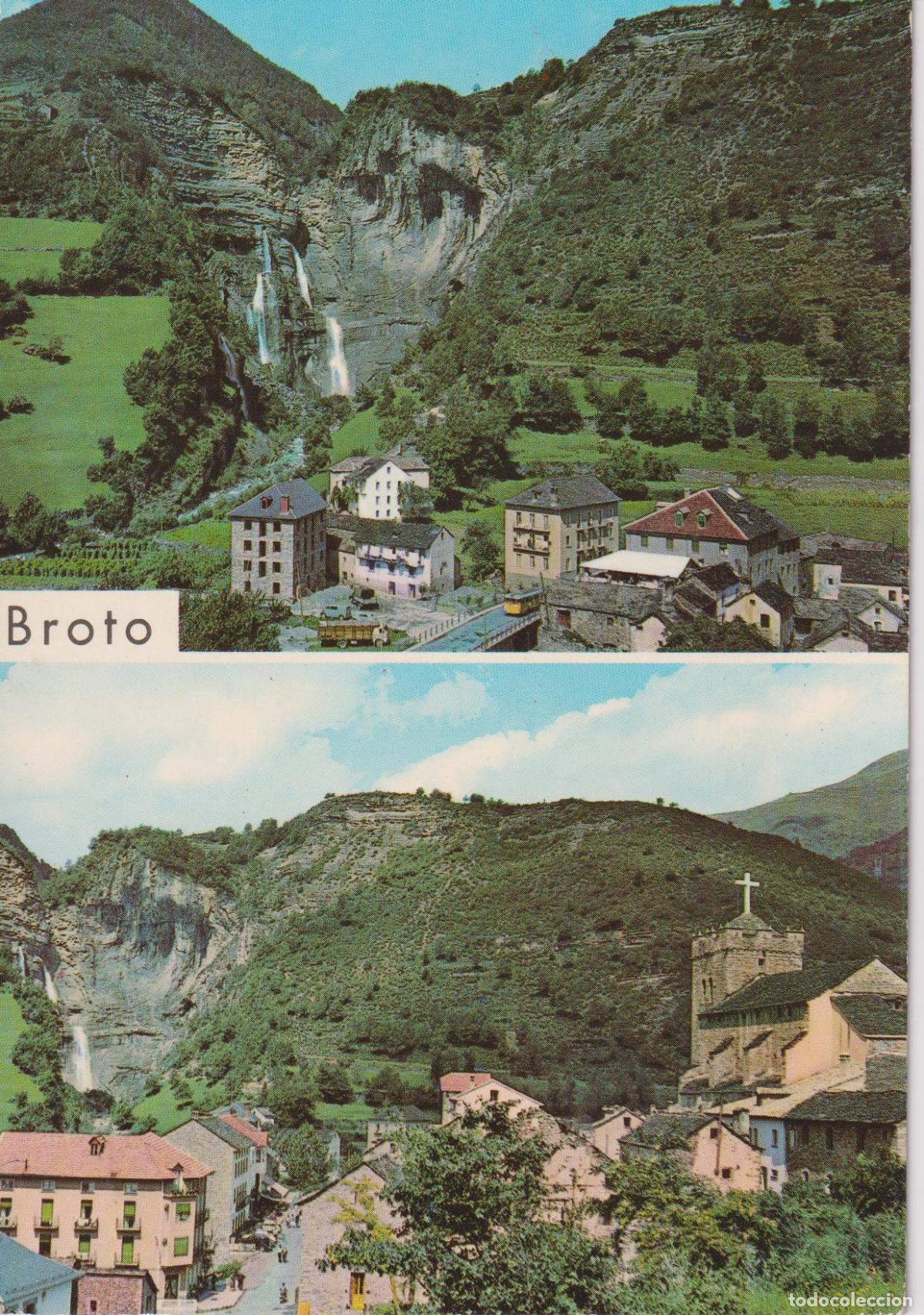 Postales: HUESCA, BROTO, VISTAS PARCIAL CON LA CASCADA SORROSAL AL FONDO - F.PE&Ntilde;ARROYA N&ordm;2 - CIRCULADA