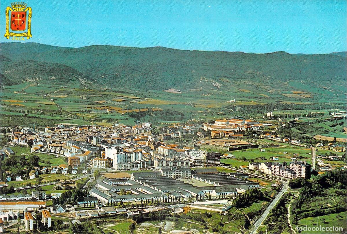Postales: Postal de Jaca, vista a&eacute;rea del casco urbano de la ciudad en Arag&oacute;n