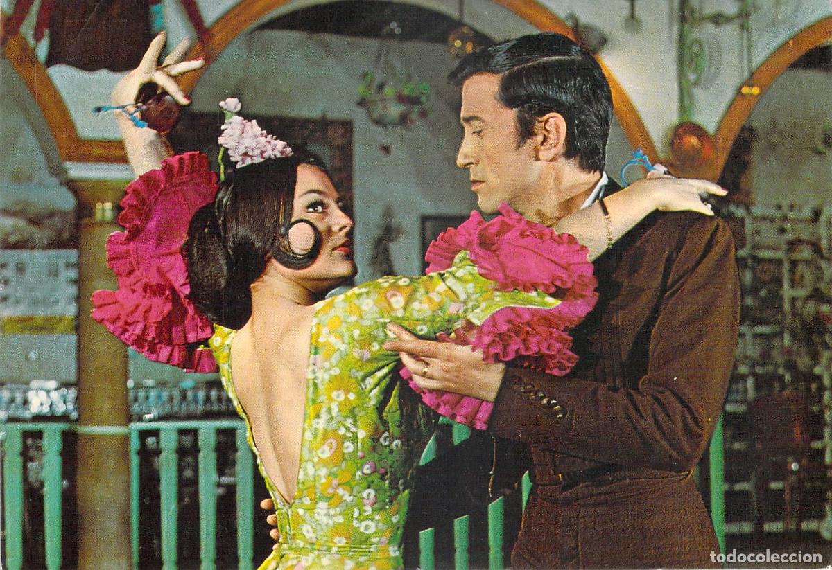 Postales: Postal de Espa&ntilde;a con pareja bailando flamenco en un tablao