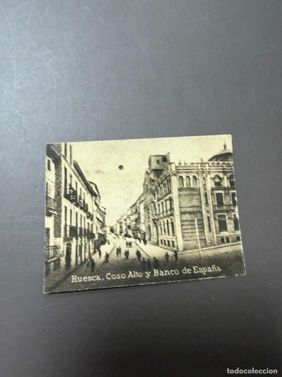 Postales: POSTAL ORIGINAL. D&Eacute;CADA A&Ntilde;OS 30. HUESCA. COSO ALTO Y BANCO DE ESPA&Ntilde;A