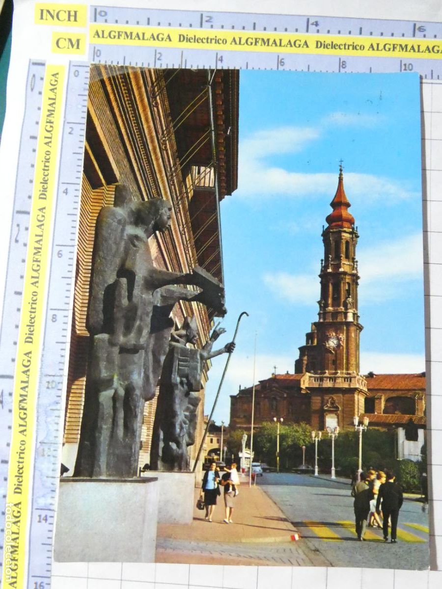 Postales: POSTAL DE ZARAGOZA. A&Ntilde;O 1967. DETALLE DEL NUEVO AYUNTAMIENTO Y CATEDRAL DE LA SEO 2135 ARRIBAS. 2727