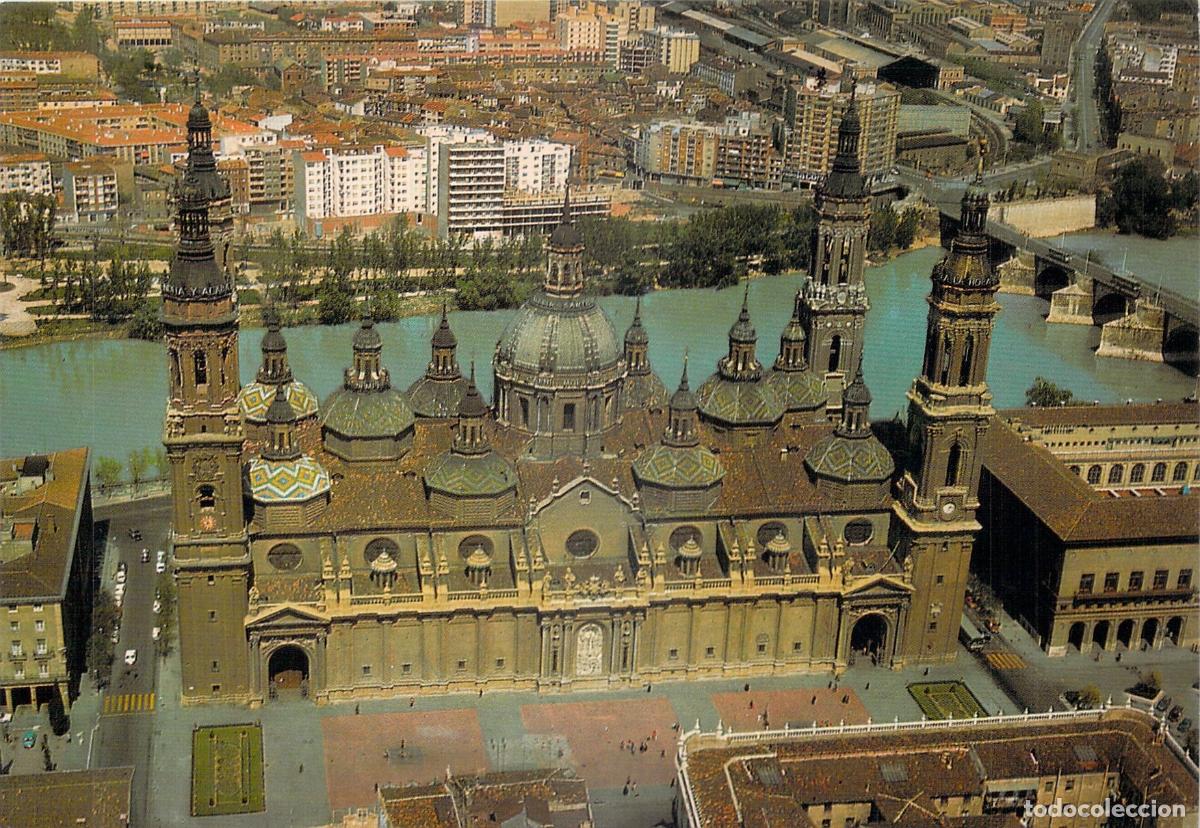 Postales: Postal de la Bas&iacute;lica del Pilar en Zaragoza, vista a&eacute;rea