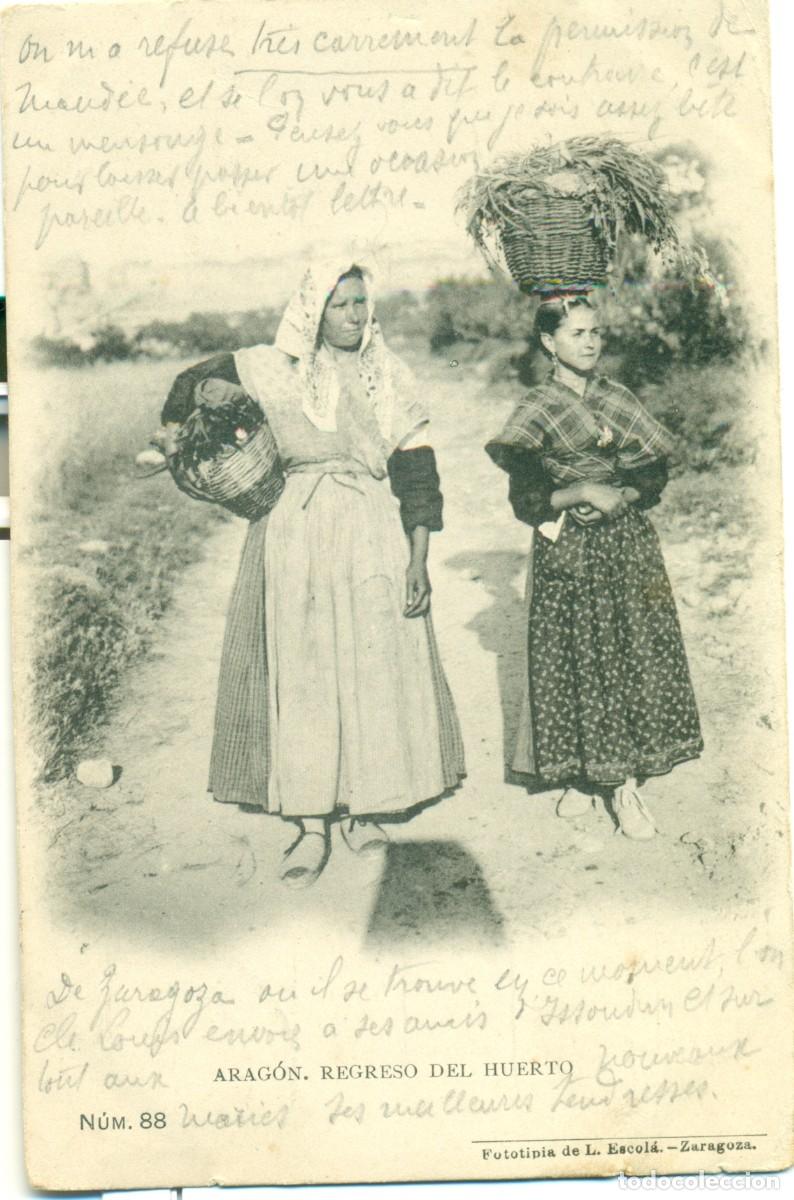 Postales: ARAGON REGRESO DEL HUERTO. CIRCULADA EN 1904.