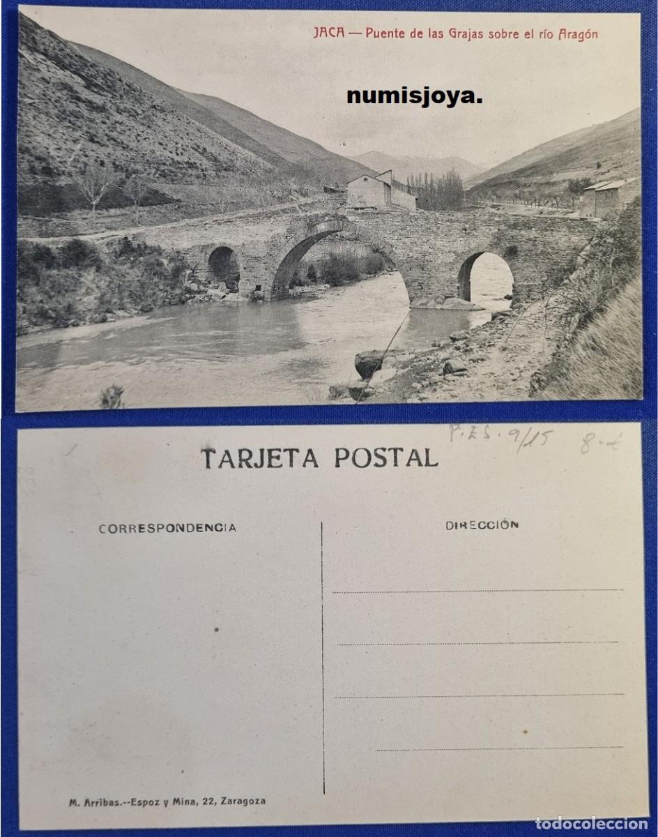 Postales: Postal de HUESCA Espa&ntilde;a a&ntilde;o 1910. Puente de las Grajas sobre el rio Arag&oacute;n. Ed. M. ARRIBAS.