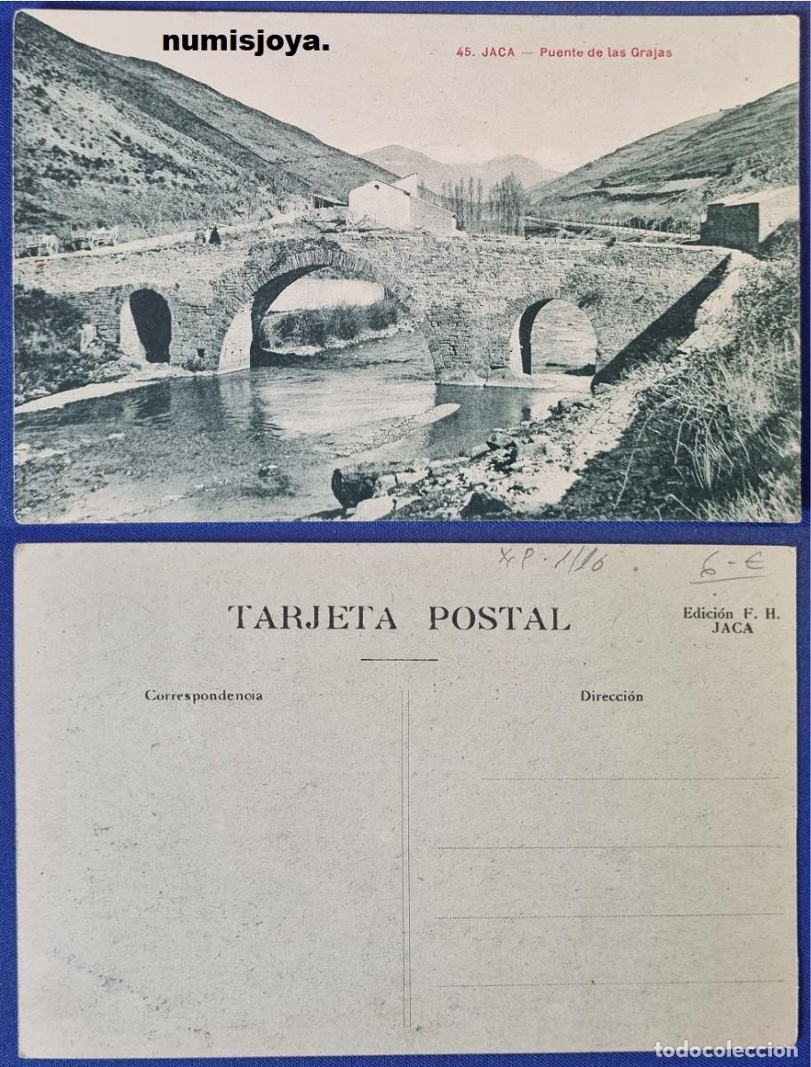 Postales: Postal de Jaca Huesca Espa&ntilde;a a&ntilde;o 1910. Puente de las Grajas sobre el rio Arag&oacute;n. Ed. F. HERAS.