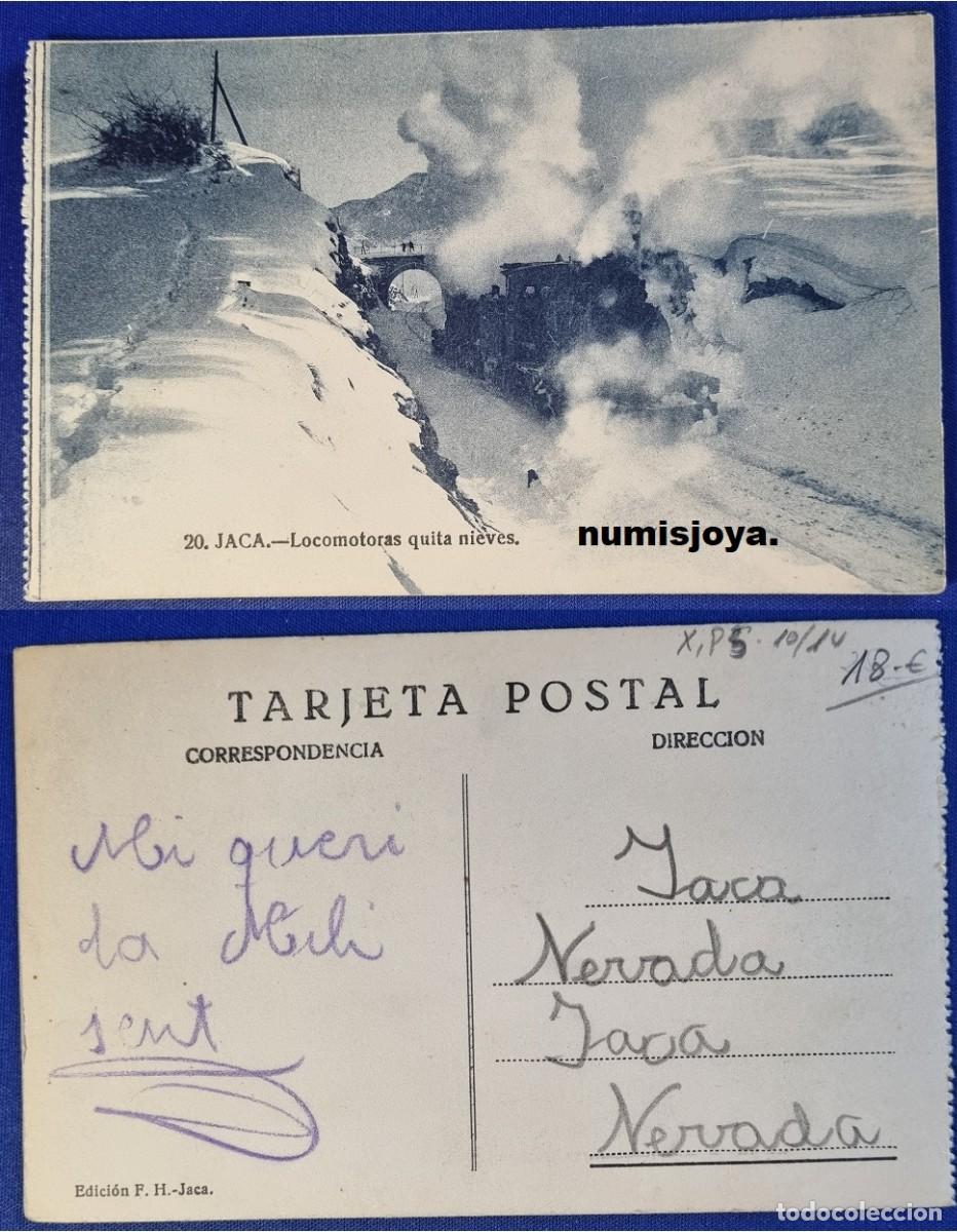 Postales: Postal de JACA Huesca Espa&ntilde;a a&ntilde;o 1910. Locomotoras quita nieves. Ed. F. HERAS.