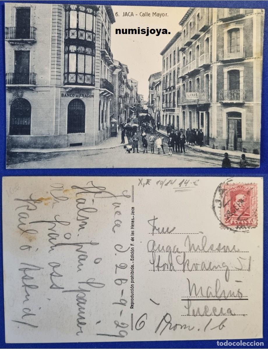 Postales: Postal de JACA Huesca Espa&ntilde;a a&ntilde;o 1910. CALLE MAYOR. Ed. F. HERAS. Escrita en 1929 con sello.