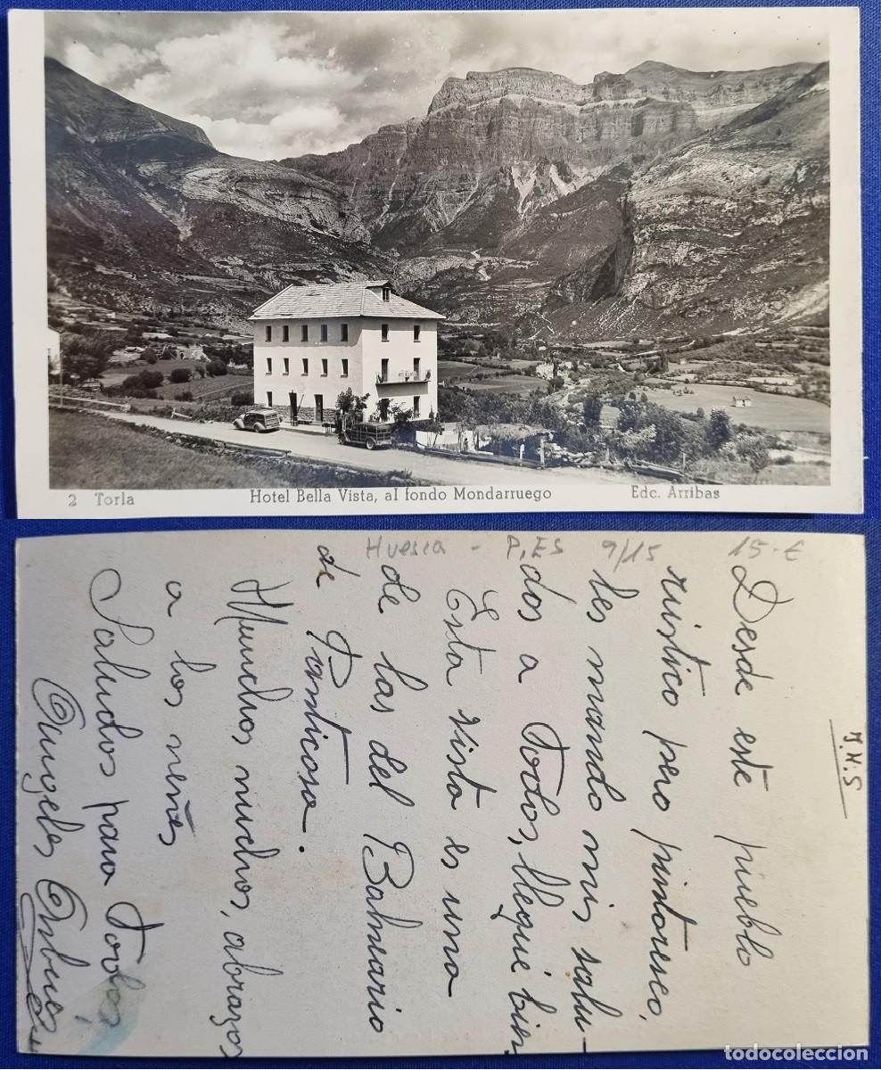 Postales: Postal de TORLA Huesca Espa&ntilde;a a&ntilde;o 1950. Hotel Bella Vista, al fondo Mondarruego. Ed. ARRIBAS.