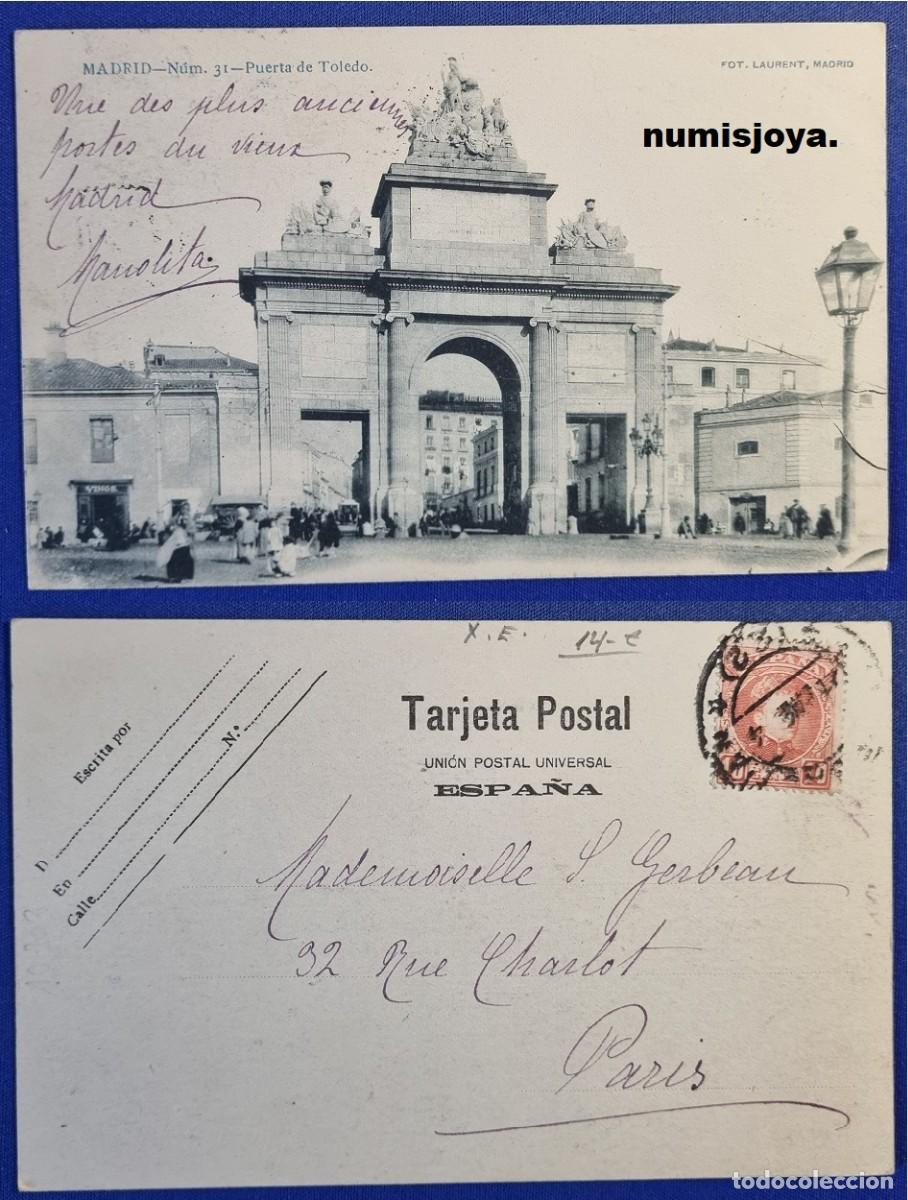 Postales: Postal de MADRID Espa&ntilde;a a&ntilde;o 1900. Puerta de Toledo. Fot. LAURENT escrita y con sello.