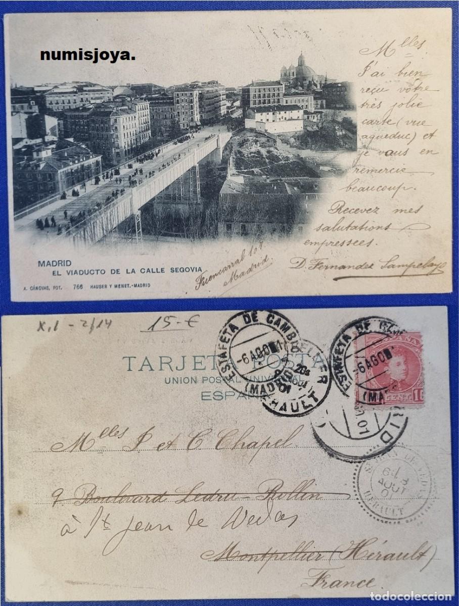 Postales: Postal de MADRID Espa&ntilde;a a&ntilde;o 1900. El Viaducto de la calle de Segovia. HAUSER MENET escrita con sello