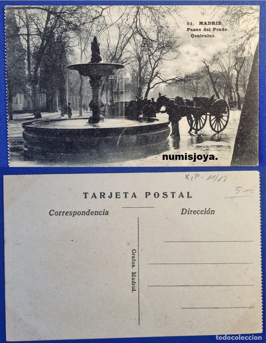 Postales: Postal de MADRID Espa&ntilde;a a&ntilde;o 1910 Paseo del Prado. Contraluz. Ed. GRAFOS.