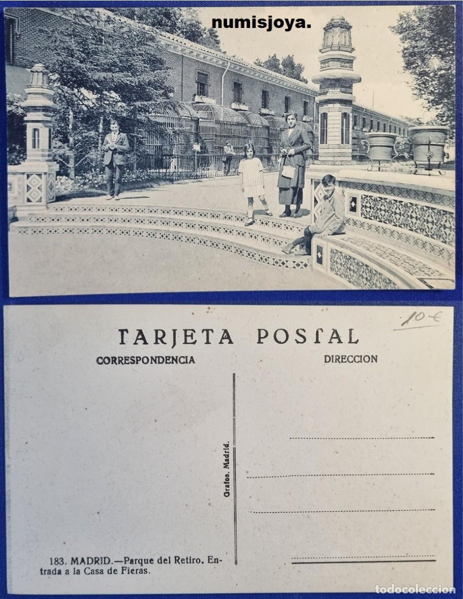 Postales: Postal MADRID Espa&ntilde;a a&ntilde;o 1930. Parque del Retiro. Entrada Casa de Fieras. Ed. GRAFOS.