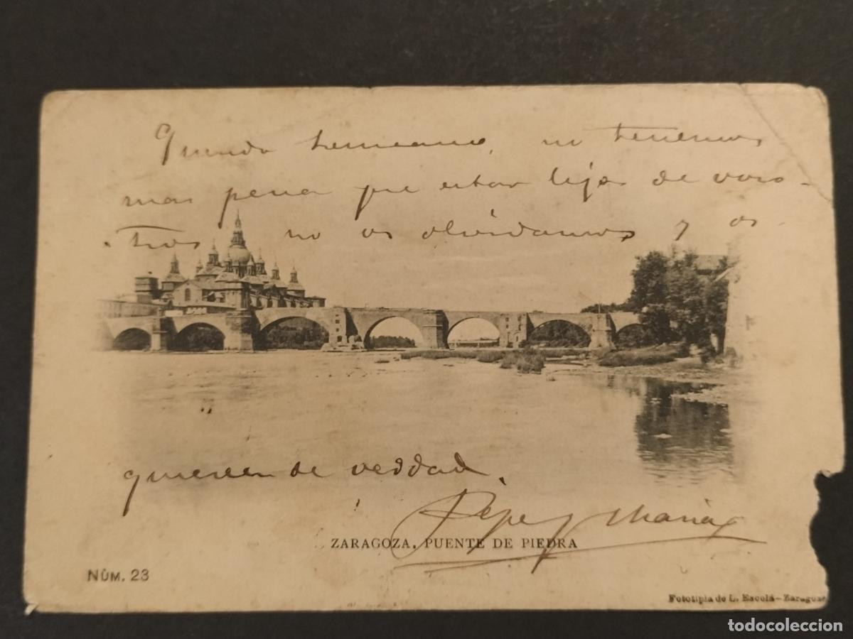 Postales: ZARAGOZA - PUENTE DE PIEDRA - FOTOTIPIA L. ESCOLA -REVERSO SIN DIVIDIR- POSTAL ANTIGUA -(116.641)