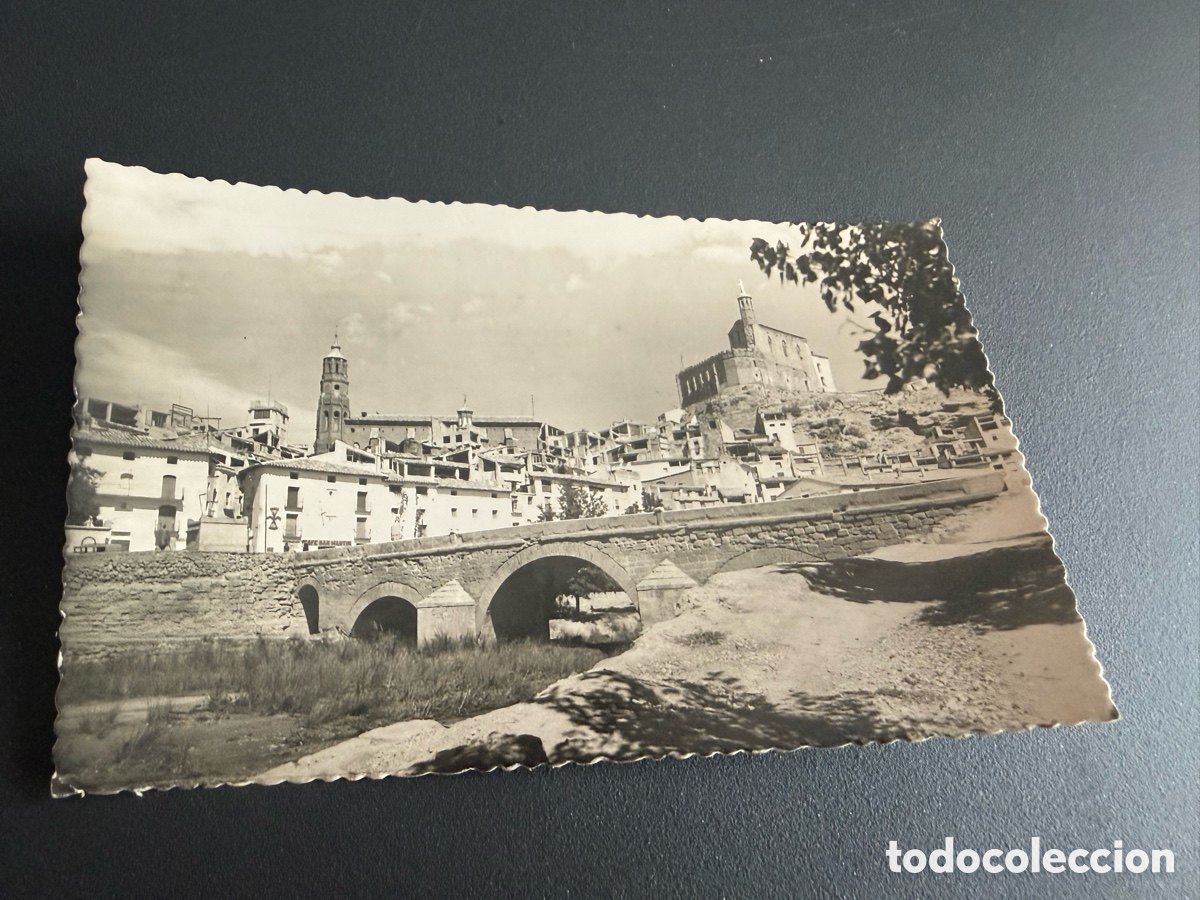 Postales: Postal. ALBALATE DEL ARZOBISPO ( Teruel )Puente sobre el r&iacute;o Mart&iacute;n. Iglesia y Castillo. Rara