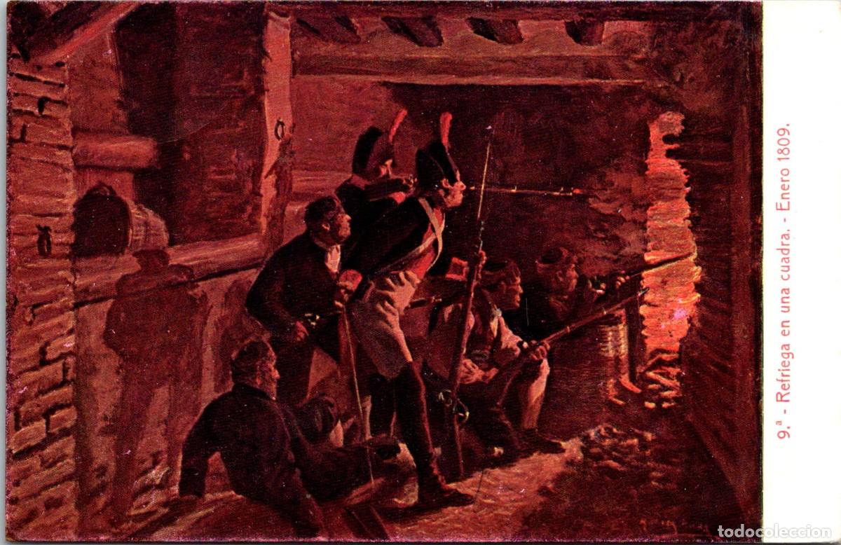 Postales: Los Sitios de Zaragoza - n&ordm; 9 - Refriega en la cuadra - Enero 1809 - Thomas - 139x90mm