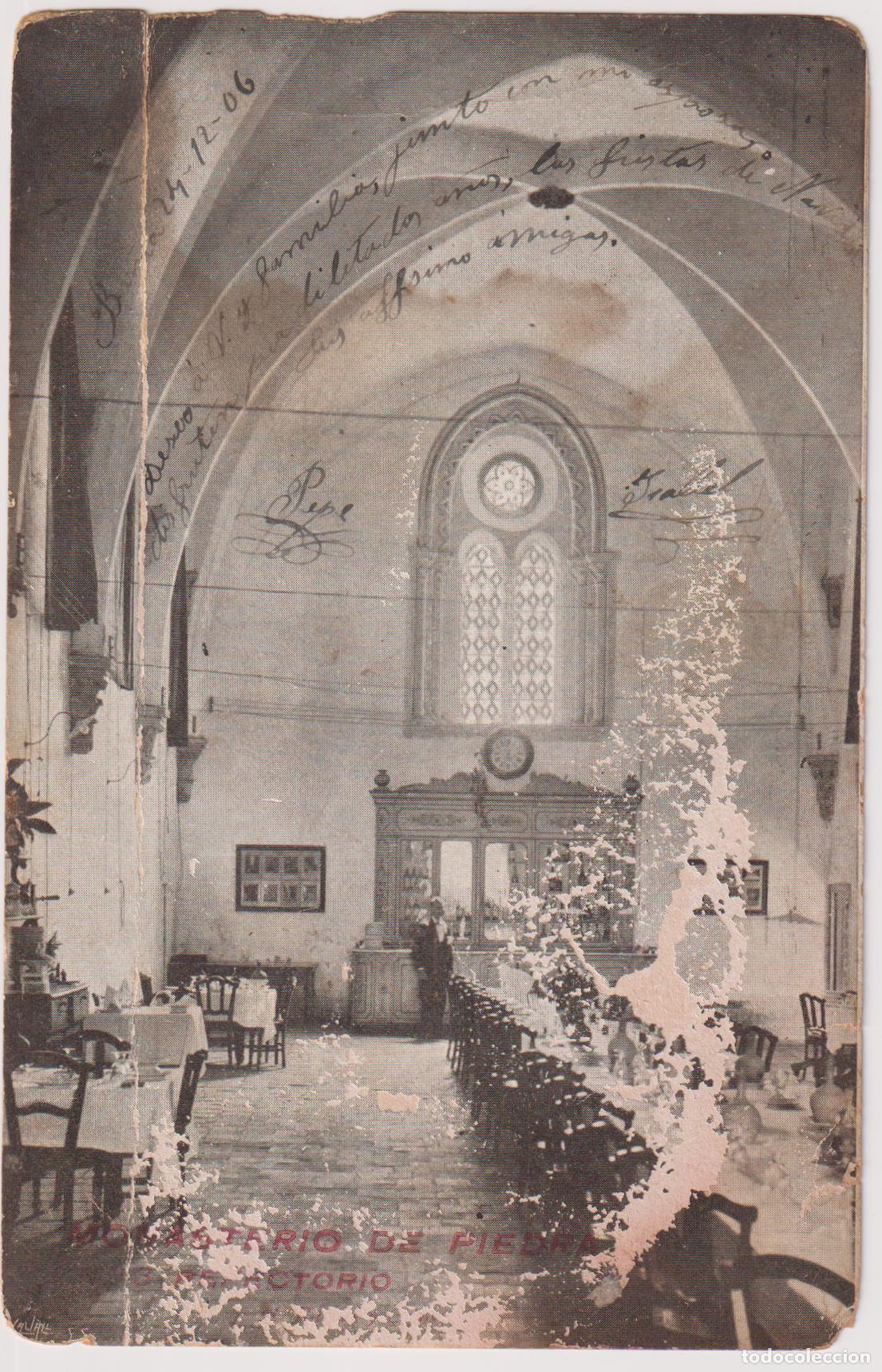 Postales: MONASTERIO DE PIEDRA, REFRECTORIO &ndash; IMP. ELZEVIRIANA &ndash; CIRCULADA 1906 &ndash; S/DIVIDIR