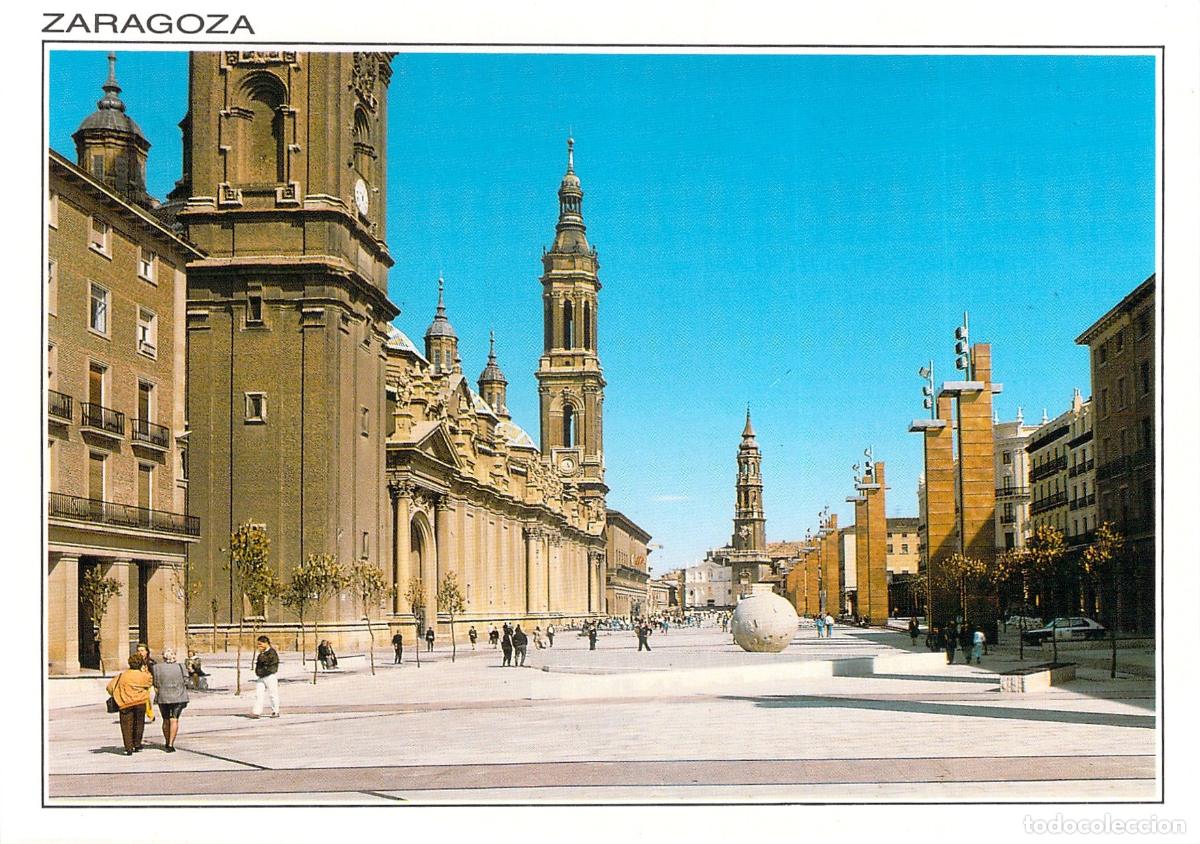 Postales: Postal de la Plaza del Pilar con La Seo al fondo en Zaragoza