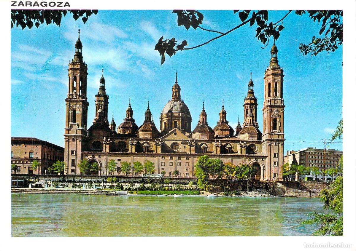 Postales: Postal de Zaragoza: Bas&iacute;lica del Pilar y R&iacute;o Ebro