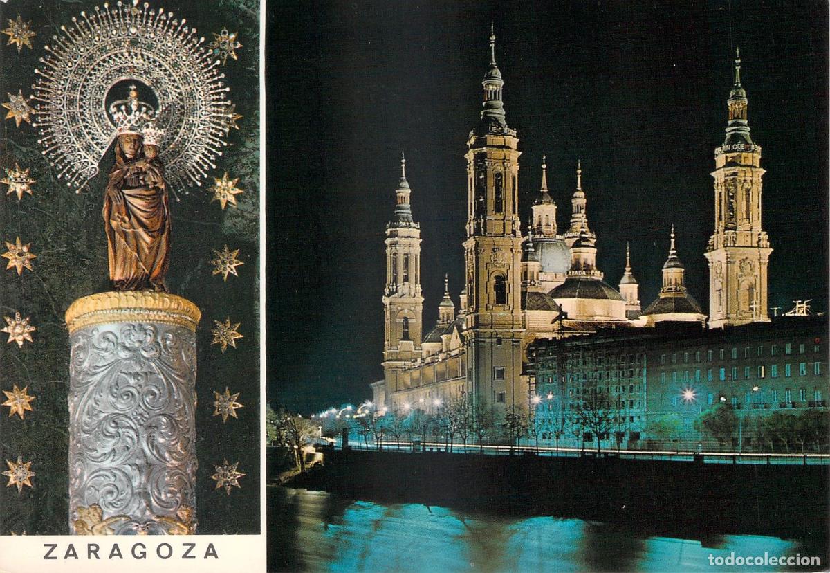 Postales: Postal de la Bas&iacute;lica del Pilar y la Virgen en Zaragoza