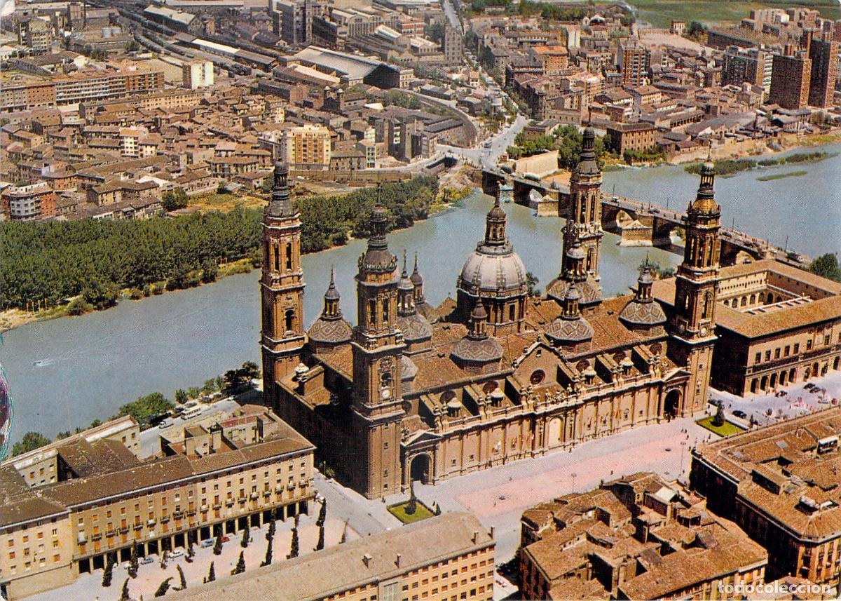 Postales: Postal de la Bas&iacute;lica del Pilar y el r&iacute;o Ebro en Zaragoza