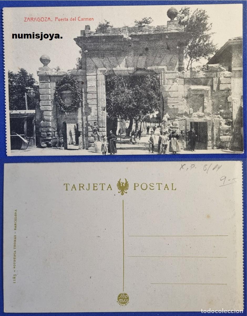 Postales: Postal de ZARAGOZA Espa&ntilde;a a&ntilde;o 1910. Puerta del Carmen. ANIMADA. Fot. THOMAS.