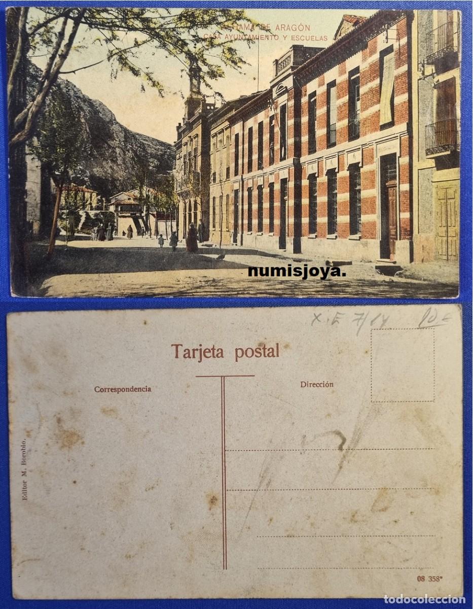 Postales: Postal de Alhama de Arag&oacute;n ZARAGOZA Espa&ntilde;a a&ntilde;o 1910. Ayuntamiento y Escuelas. Ed. M. Borobio.