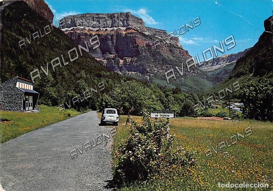 Postales: Entrada al valle y la Fraucata al fondo - Parque Nacional de Ordesa (Huesca) - Circulada con sellos