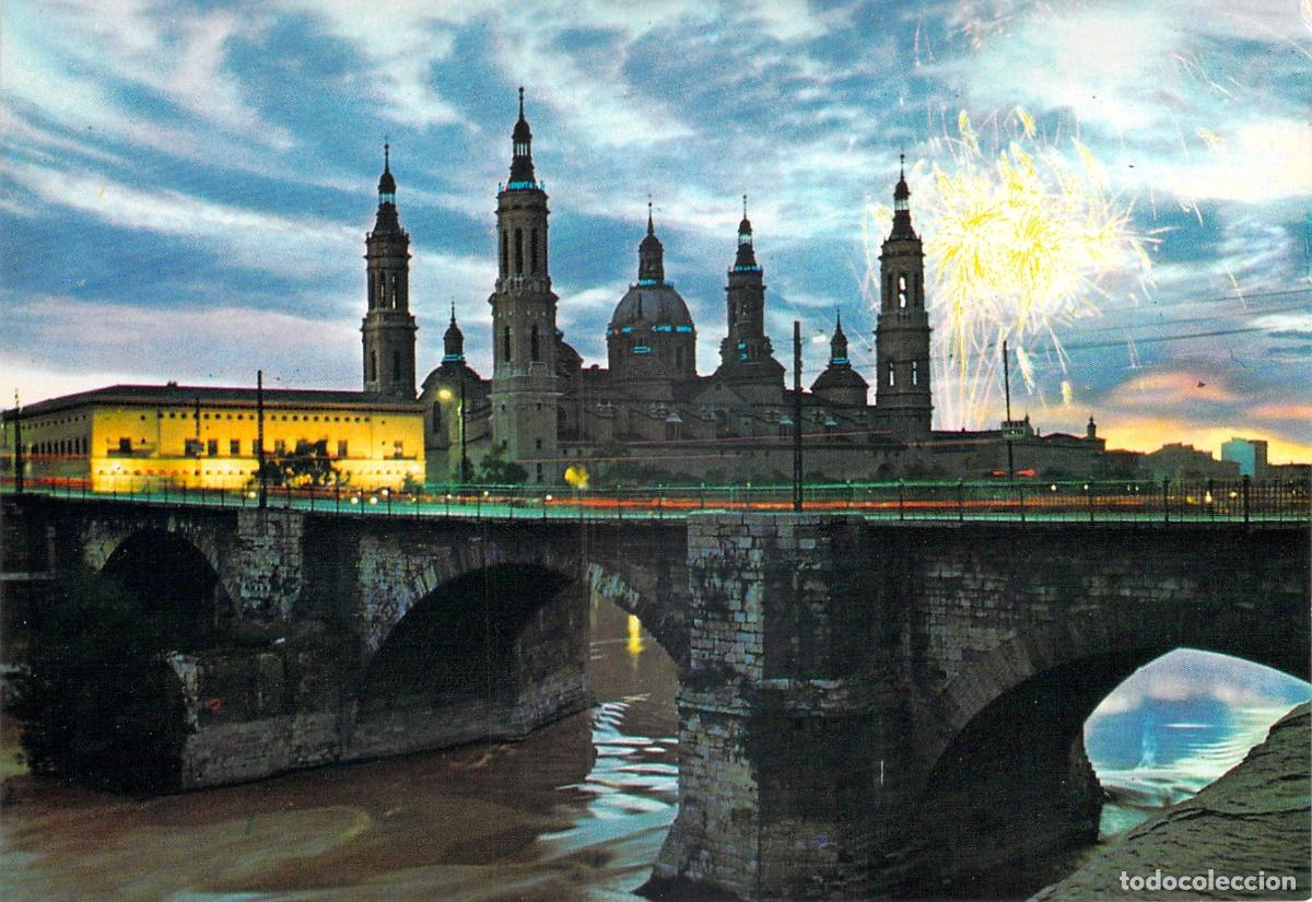 Postales: Postal de la Bas&iacute;lica del Pilar y Puente de Piedra en Zaragoza