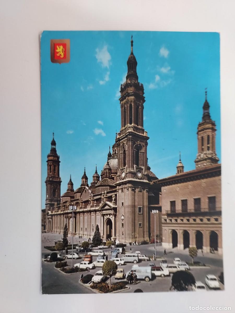 Postales: POSTAL ZARAGOZA BASILICA DEL PILAR. 1967. SIN CIRCULAR. APARCAMIENTO FURGONETA SEAT CITROEN