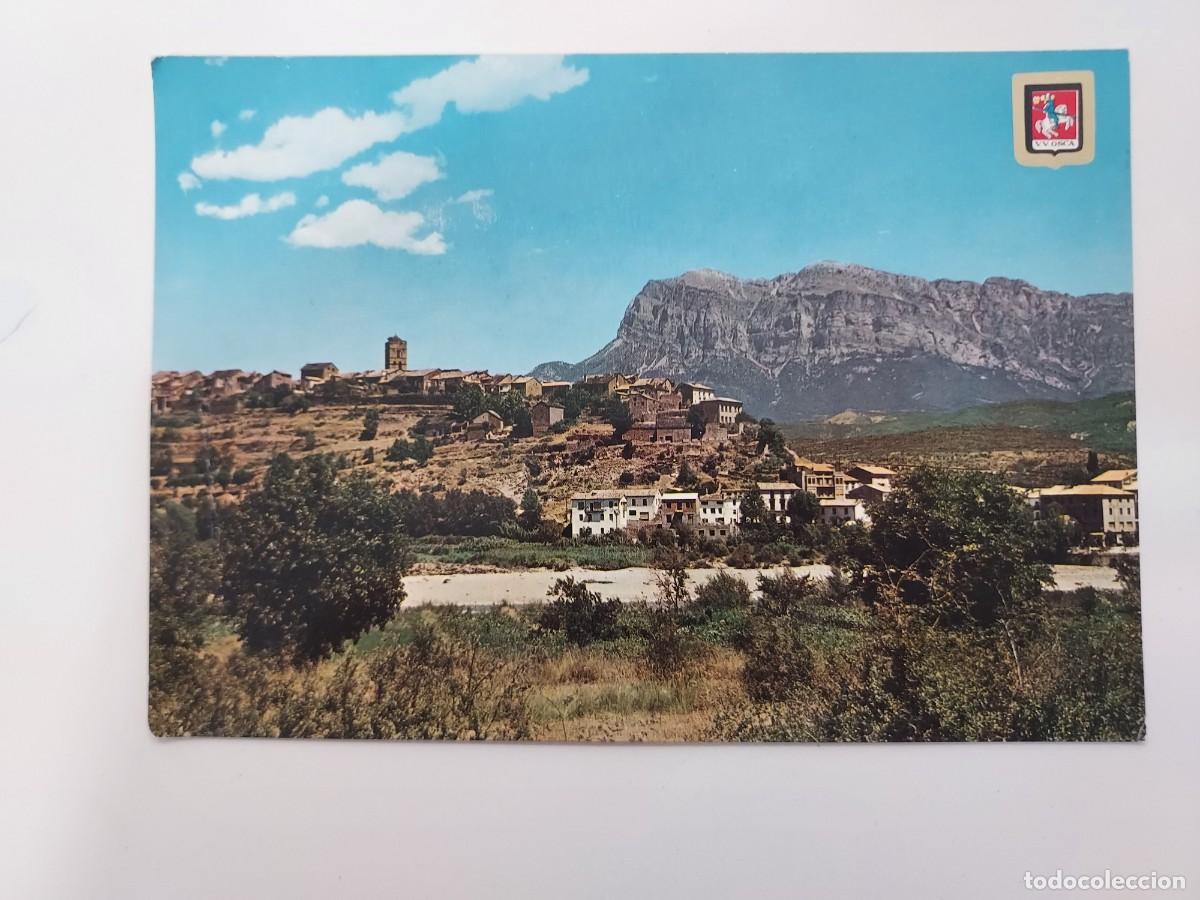 Postales: POSTAL AINSA VISTA GENERAL AL FONDO PE&Ntilde;A MONTA&Ntilde;ESA. 1969. SIN CIRCULAR. HUESCA. 3223