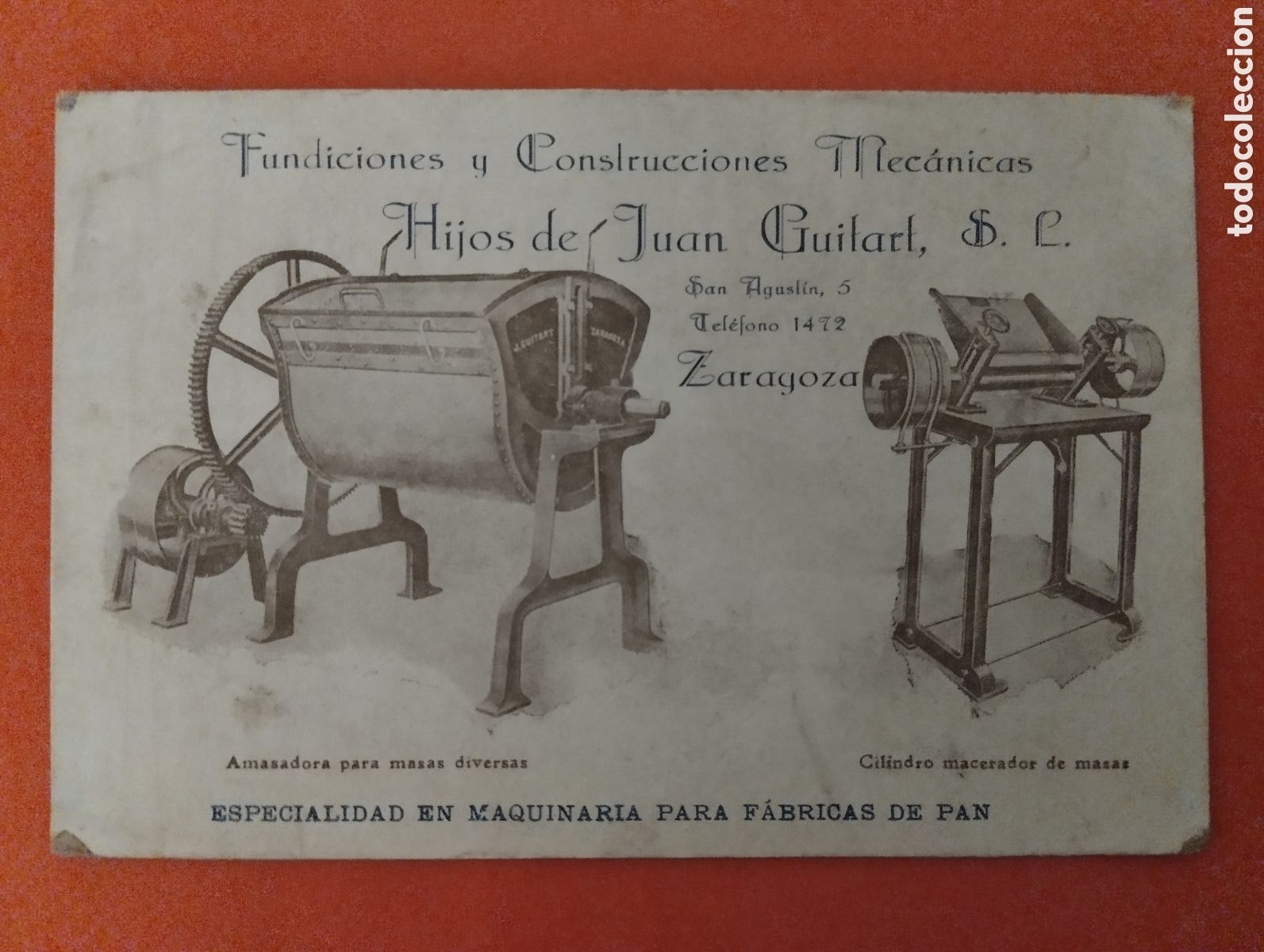 Postales: POSTAL PUBLICITARIA FUNDICIONES HIJOS DE JUAN GUITART - ZARAGOZA - MAQ . FABR. PAN