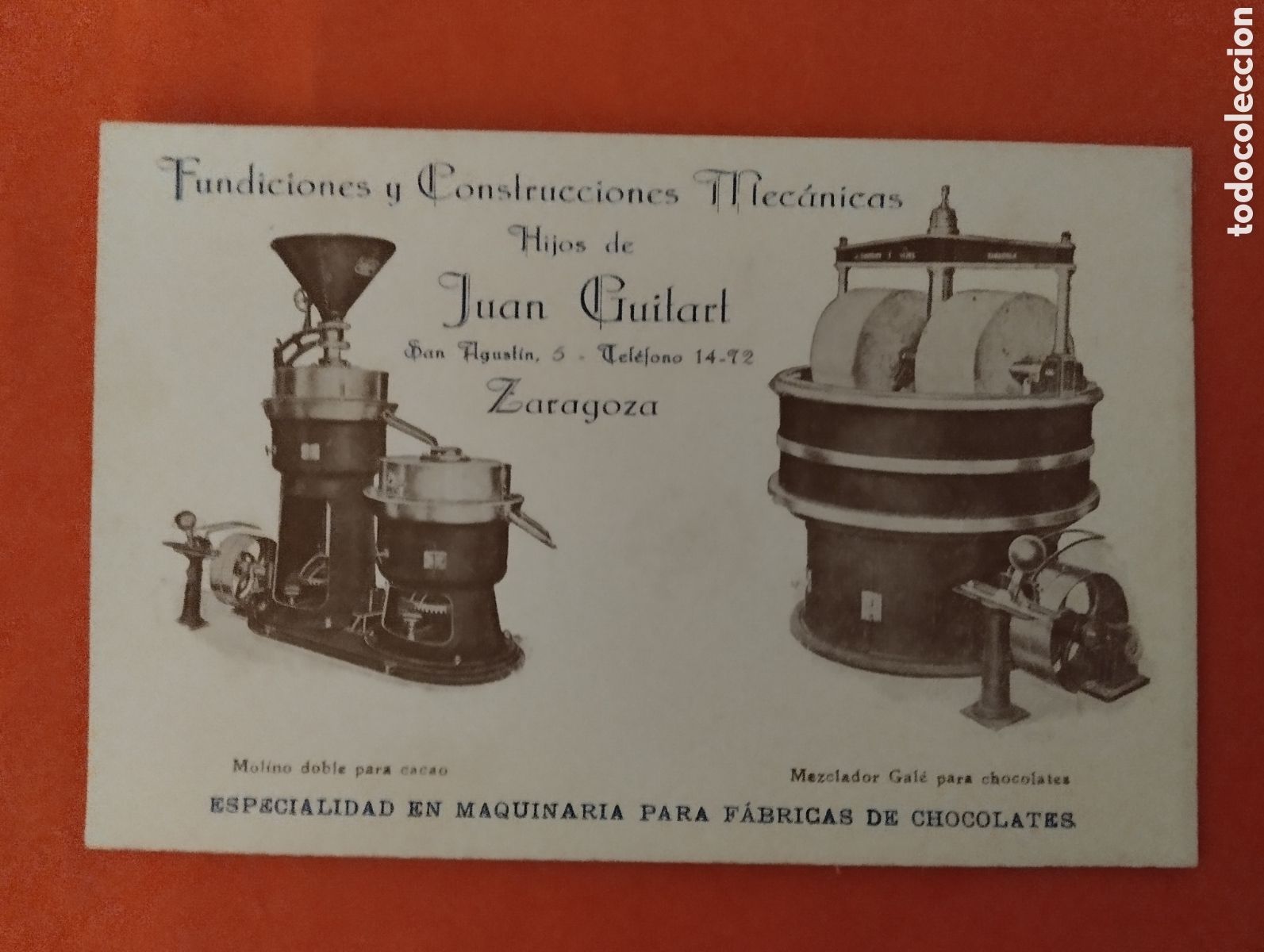 Postales: POSTAL PUBLICITARIA FUNDICIONES HIJOS DE JUAN GUITART - ZARAGOZA - MAQ . FABR. CHOCOLATES