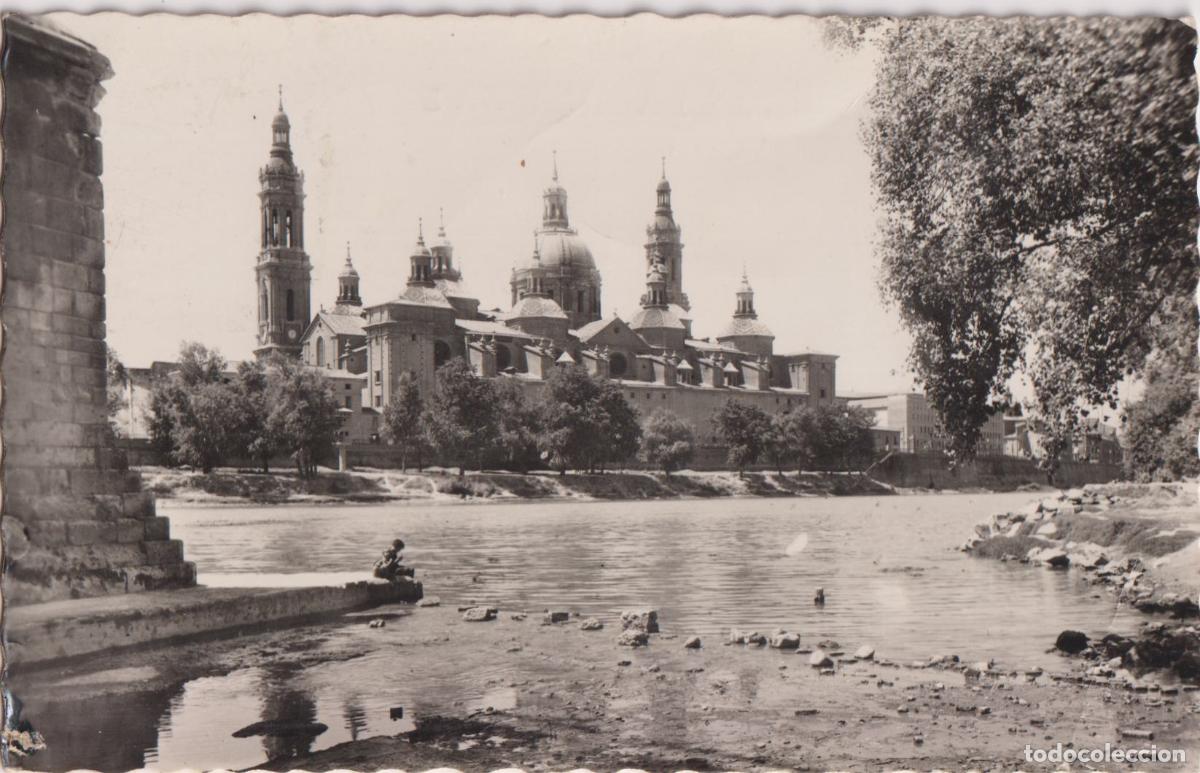 Postales: ZARAGOZA, RIO EBRO Y TEMPLO DEL PILAR - EDICIONES GARCIA GARRABELLA N&ordm;35 - CIRCULADA