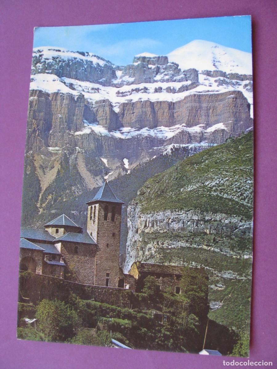 Postcards: POSTAL DE TORLA VALLE DE ORDESA. PIRINEO ARAGONES IGLESIA PARROQUIAL Y MONDARRUEGO AL FONDO.