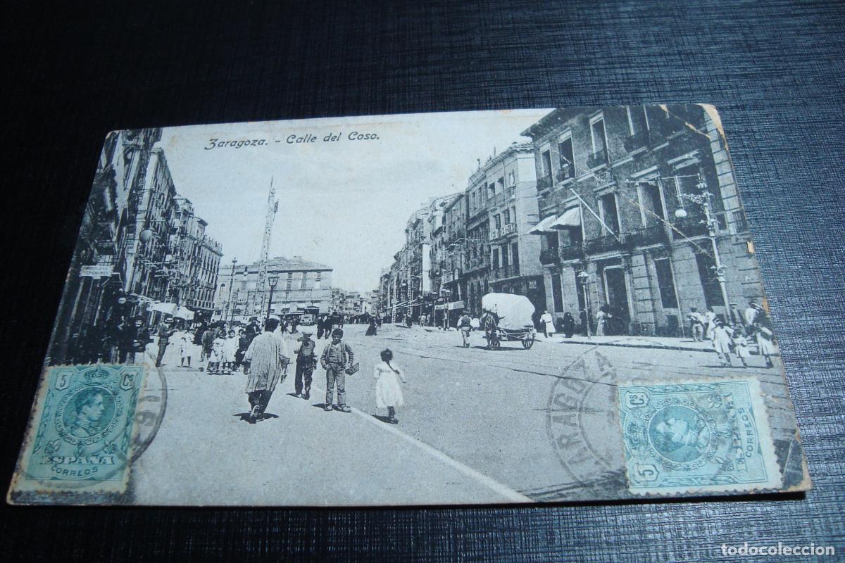 Postales: ANTIGUA POSTAL CALLE COSO ZARAGOZA. CARLOS ARI&Ntilde;O IMPRENTA-ABEL DE MESQUITA GUIMARAES. MONTALEGRE