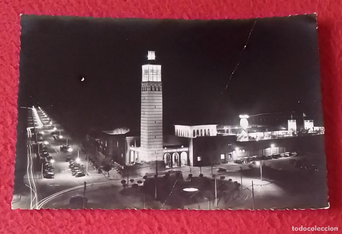 Postkarten: TARJETA TIPO POSTAL ZARAGOZA VISTA EXTERIOR NOCTURNA DEL PALACIO DE LA FERIA MUESTRAS, CERTAMEN 1955