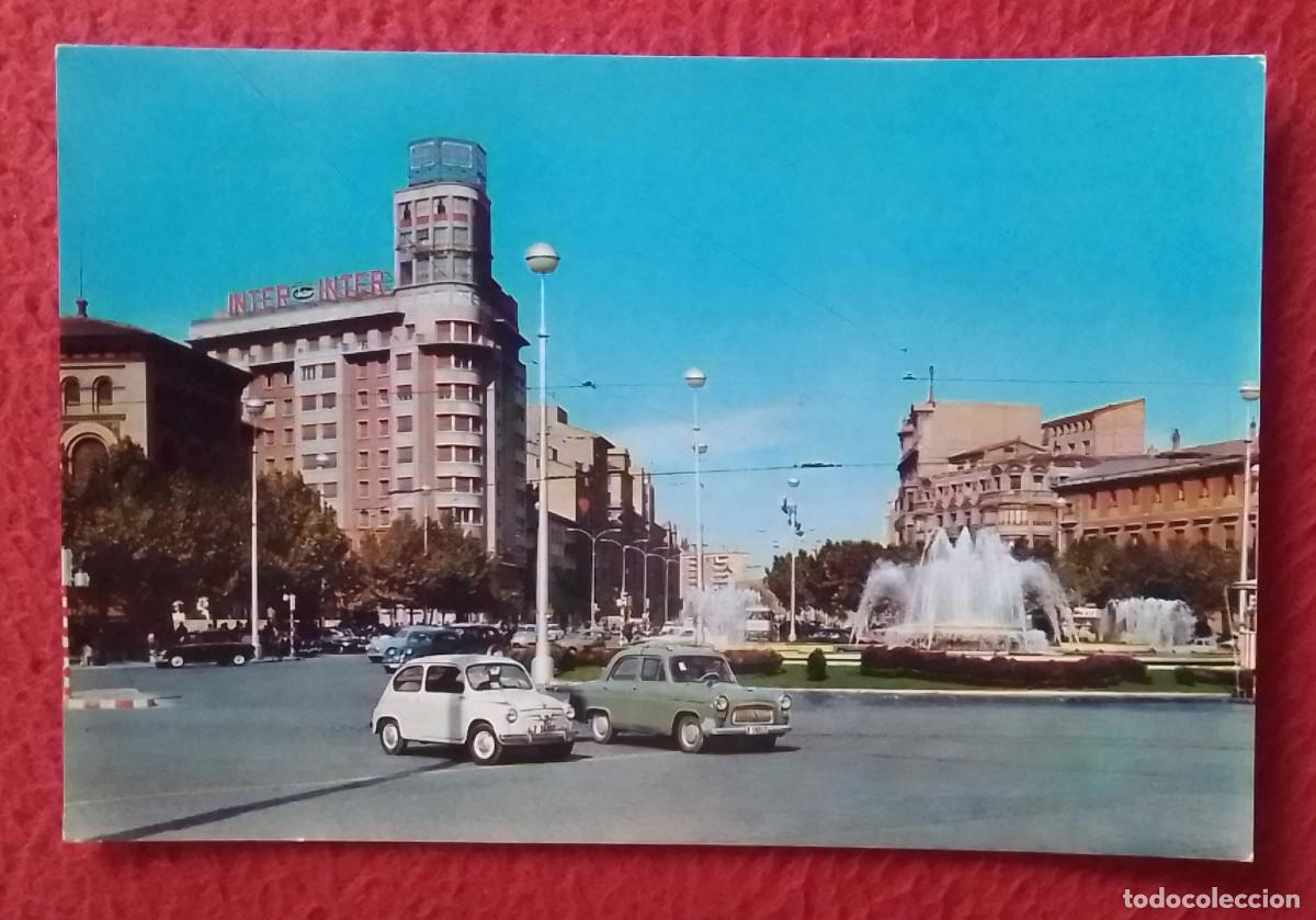 Postales: POSTAL POST CARD CARTE POSTALE DE ZARAGOZA PLAZA PARA&Iacute;SO Y AVENIDA PAMPLONA..SEAT 600..LETRERO INTER