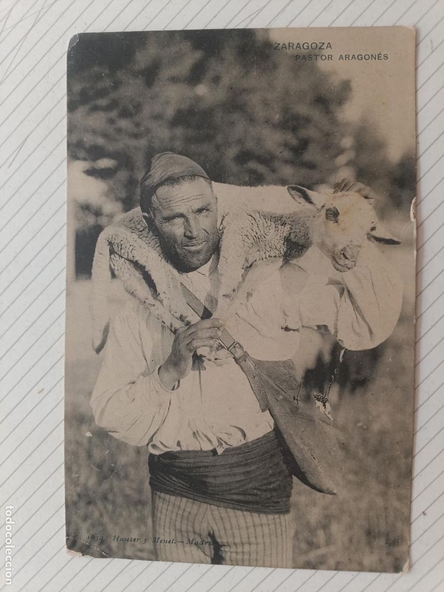 Postales: Zaragoza. Dorso sin dividir. Hauser y Menet. Pastor aragon&eacute;s