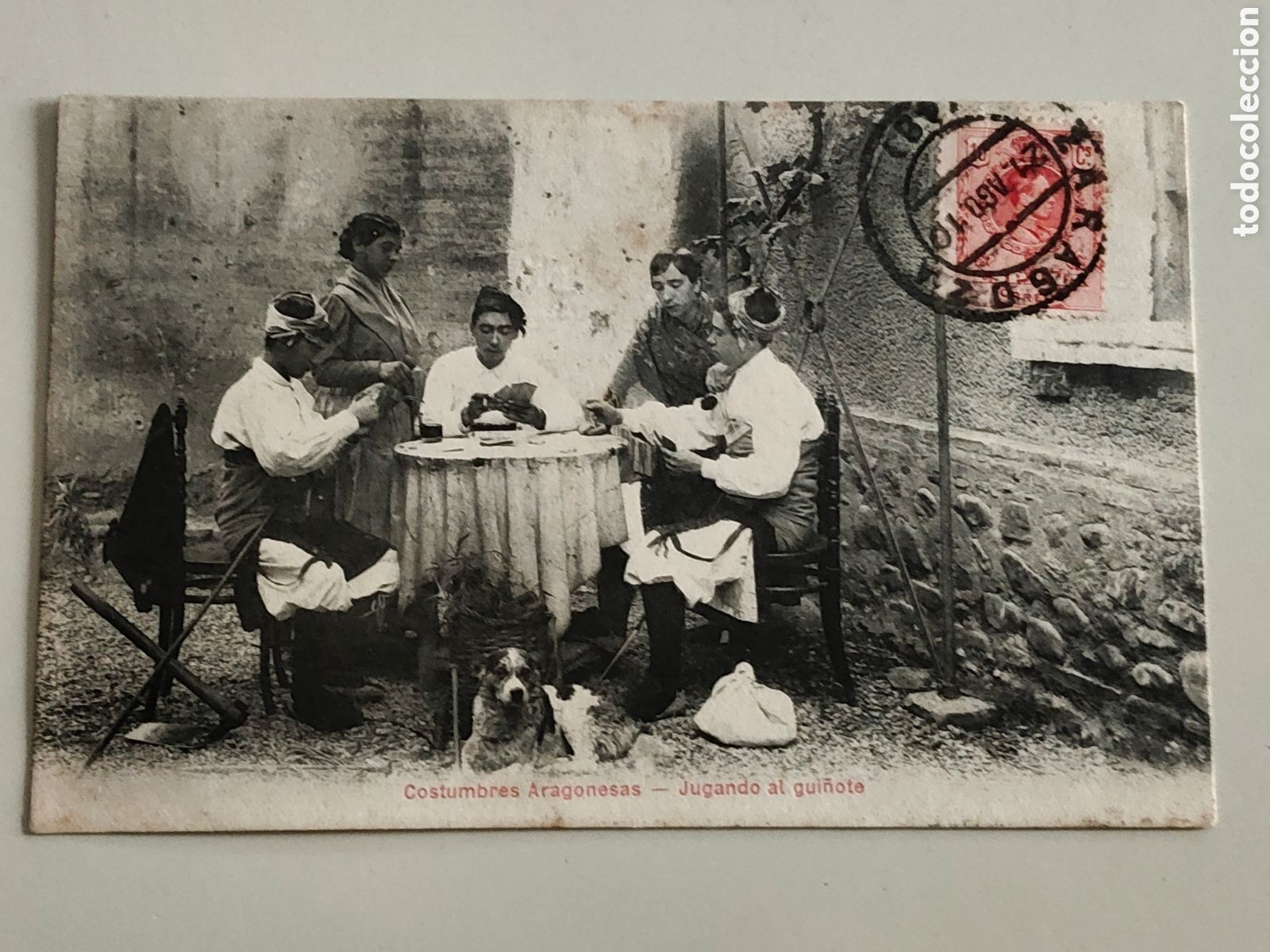 Postales: Tarjeta Postal antigua Costumbres aragonesas Jugando al Gui&ntilde;ote sellada 1910 Arag&oacute;n
