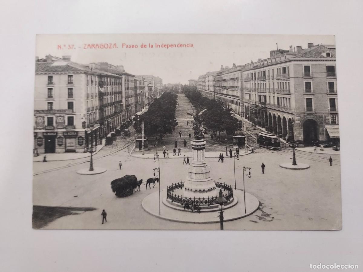 Postales: POSTAL ZARAGOZA PASEO DE LA INDEPENDENCIA. S/C. FOTOTIPIA THOMAS 37. Tranv&iacute;a, carro