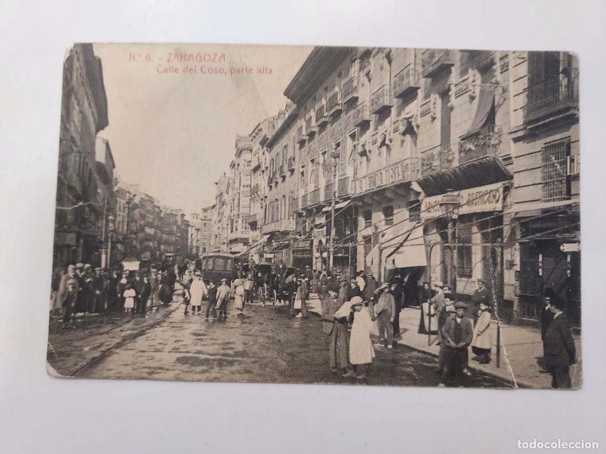 Postales: POSTAL ZARAGOZA CALLE DEL COSO, PARTE ALTA. ESCRITA EN 1914. FOTOTIPIA THOMAS 9. Con defecto