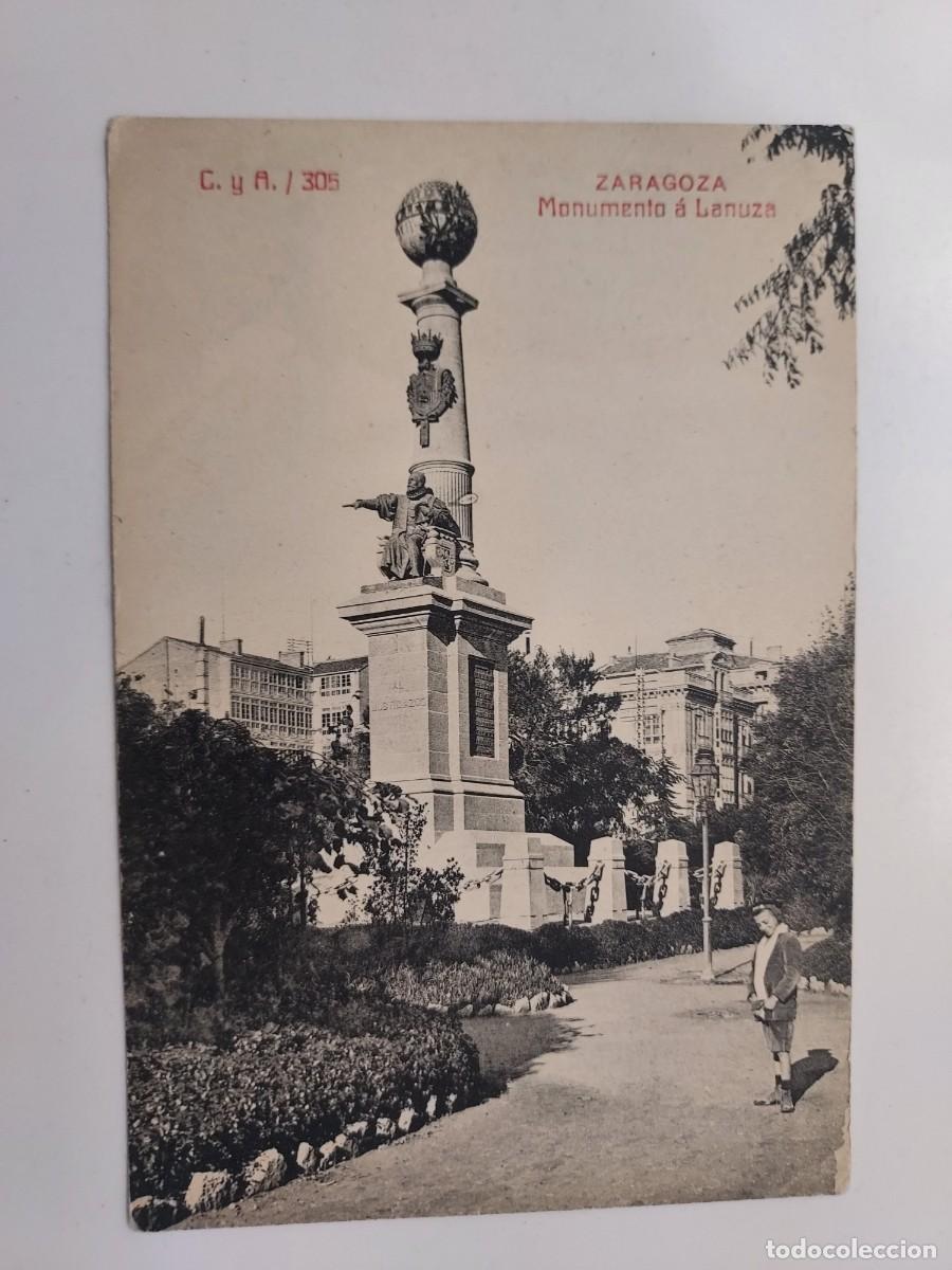 Postales: POSTAL ZARAGOZA MONUMENTO A LANUZA. S/C. C. Y A. 305. Casta&ntilde;eira y Alvarez. Animada