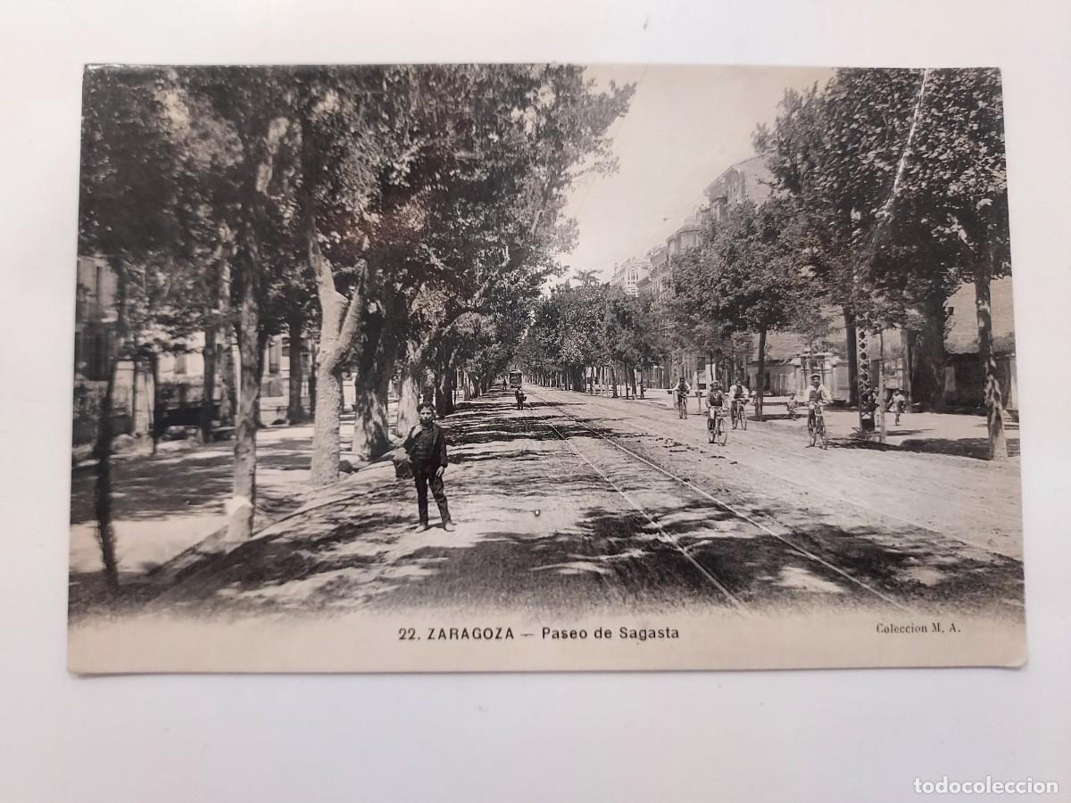 Postales: POSTAL ZARAGOZA PASEO DE SAGASTA. S/C. Coleccion M. A. 22. Animada, ciclistas