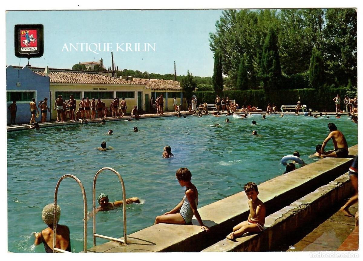 Postales: HUESCA N&ordm; 3015 OBRA SINDICAL E. Y D. , PISCINA / ESCUDO DE ORO / SIN FRANQUEAR