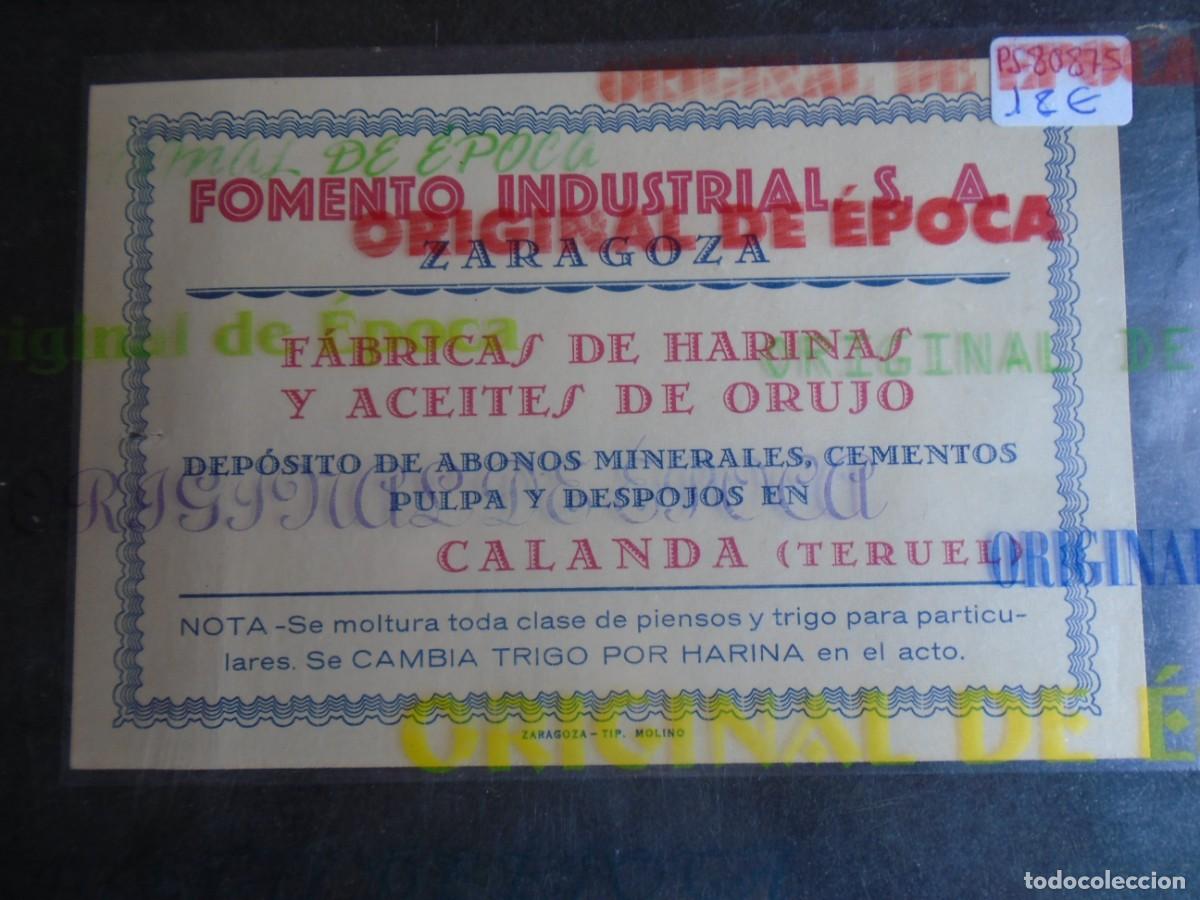 Postales: (PS-80875)TARJETA DE CALANDA(TERUEL)-FOMENTO INDUSTRIAL S.A.FABRICAS DE HARINAS Y ACEITES DE ORUJO