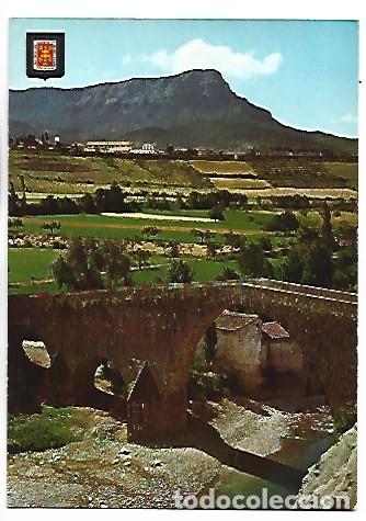 Postales: PUENTE ROMANICO DE SAN MIGUEL, AL FONDO LA PE&Ntilde;A OROEL.- JACA / HUESCA