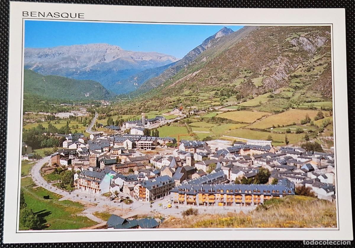 Postales: BENASQUE (HUESCA) - POSTAL COLOR ANTIGUA - VISTA PUEBLO Y SIERRA DE CHIA - NUEVA