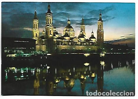 Postales: BASILICA DE NTRA. SRA. DEL PILAR Y RIO EBRO, ATARDECER.- ZARAGOZA