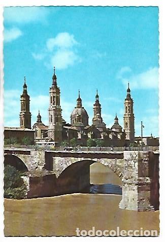 Postales: PUENTE DE PIEDRA SOBRE EL RIO EBRO Y BASILICA DEL PILAR .- ZARAGOZA