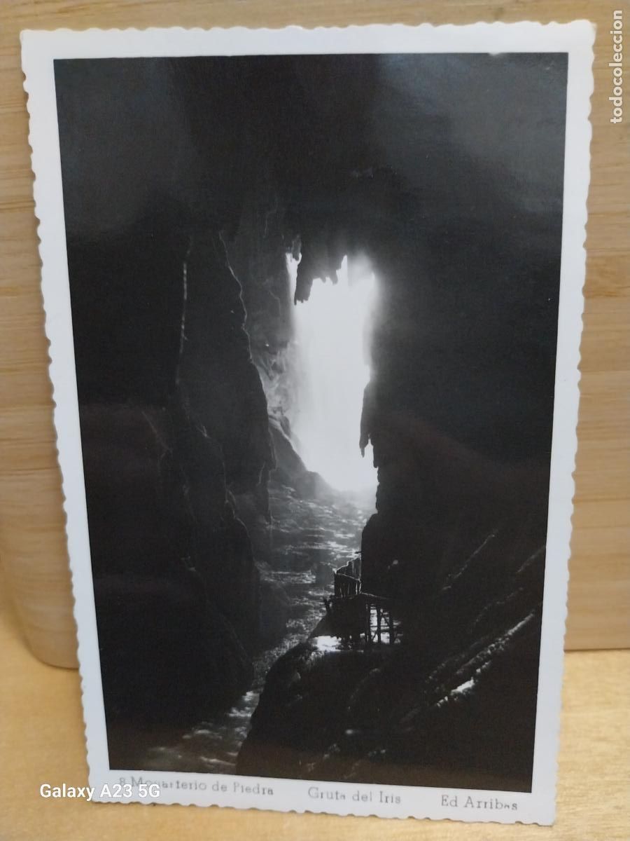 Postales: GRUTA DEL IRIS MONASTERIO PIEDRA ED ARRIBAS 8 CIRCULADA A&Ntilde;O 1951 INTERIOR CUEVA